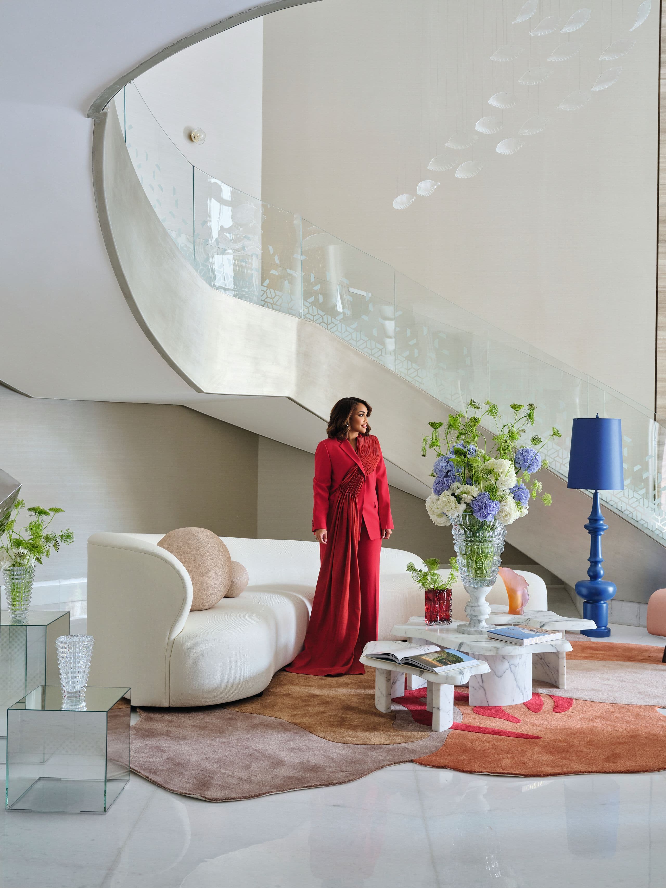 Sculptural staircase with marble flooring in Hittin villa